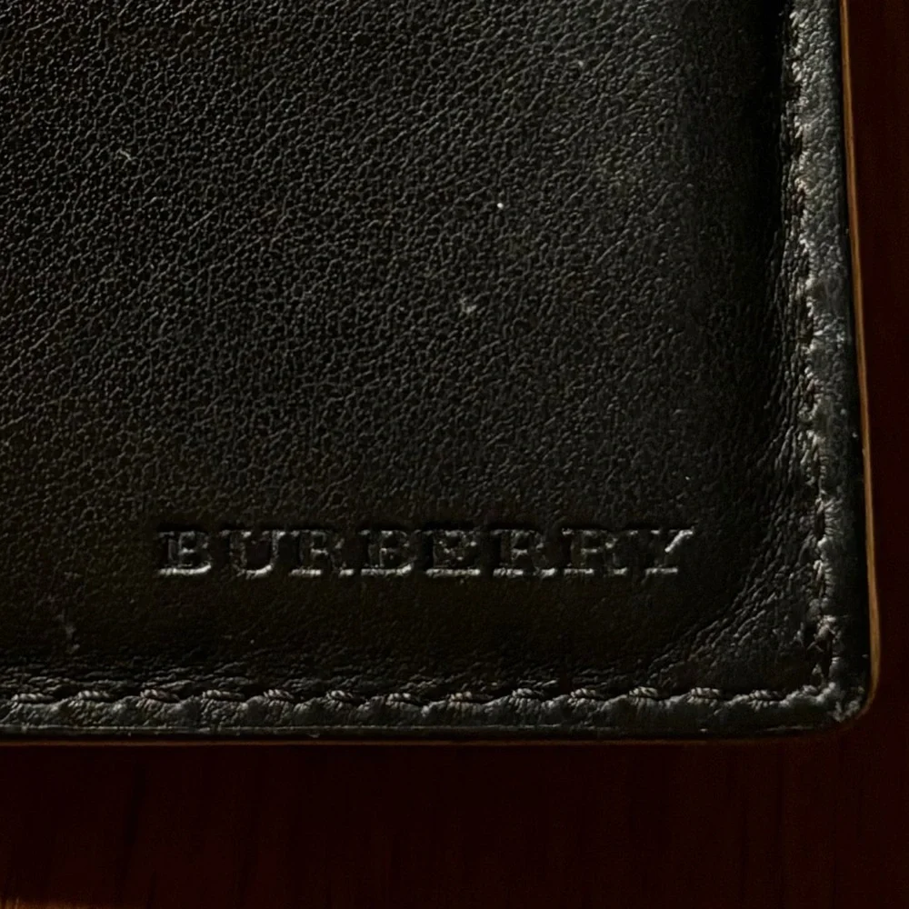 Burberry Perforated Spellout Black Leather Bifold Wallet